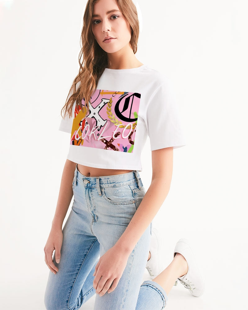 PINK_ WHITE Women's Cropped Tee