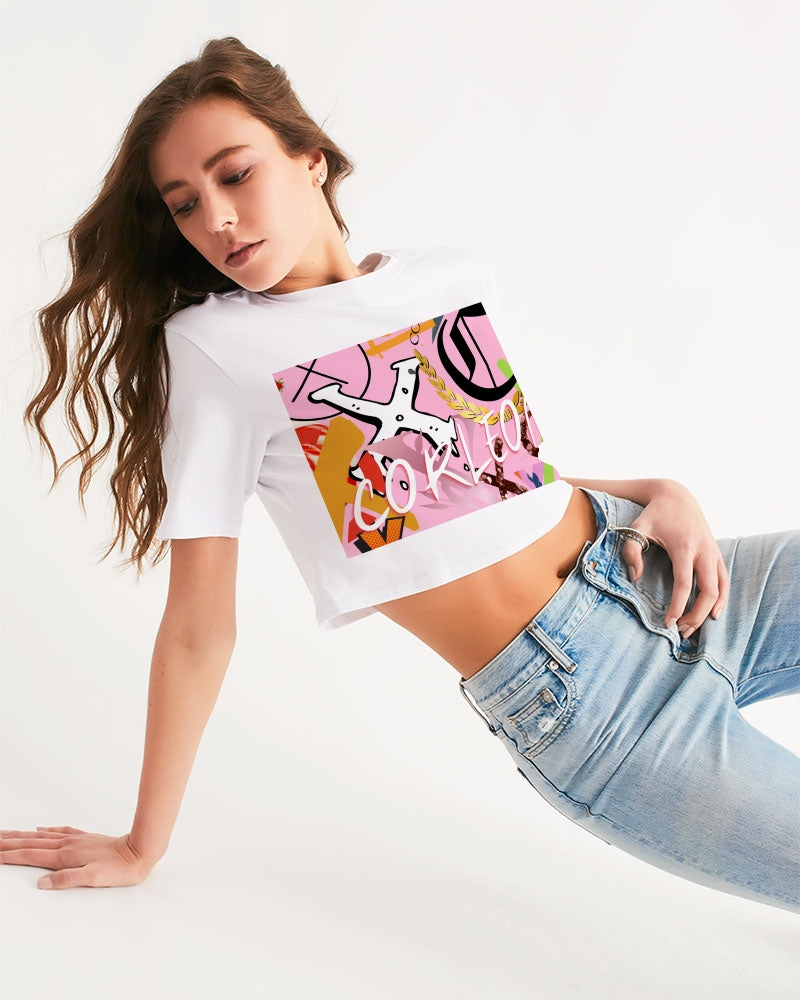 PINK_ WHITE Women's Cropped Tee